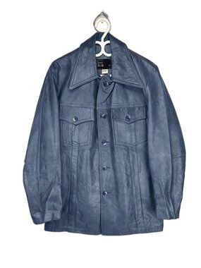 Vintage 70s SEARS Leather Classic Western Cool Blue Men's Jacket Size 42 US L